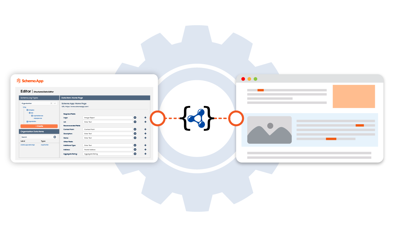 Graphic showcasing page content being put into the Schema App Platform