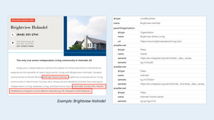 An example of place-based entity markup using Brightview Holmdel