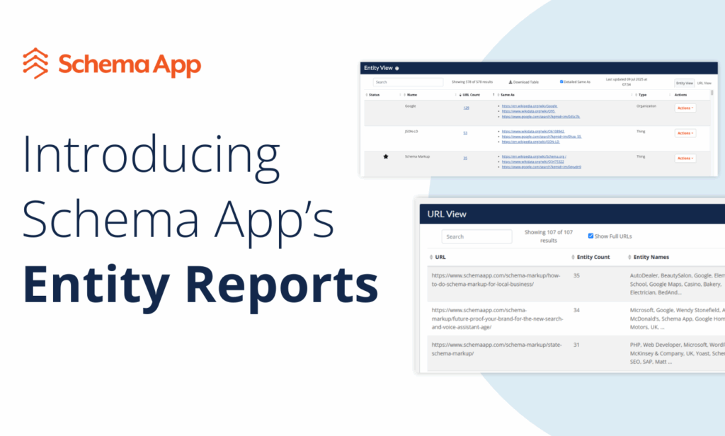Featured image for "Introducing Schema App's Entity Reports" release article